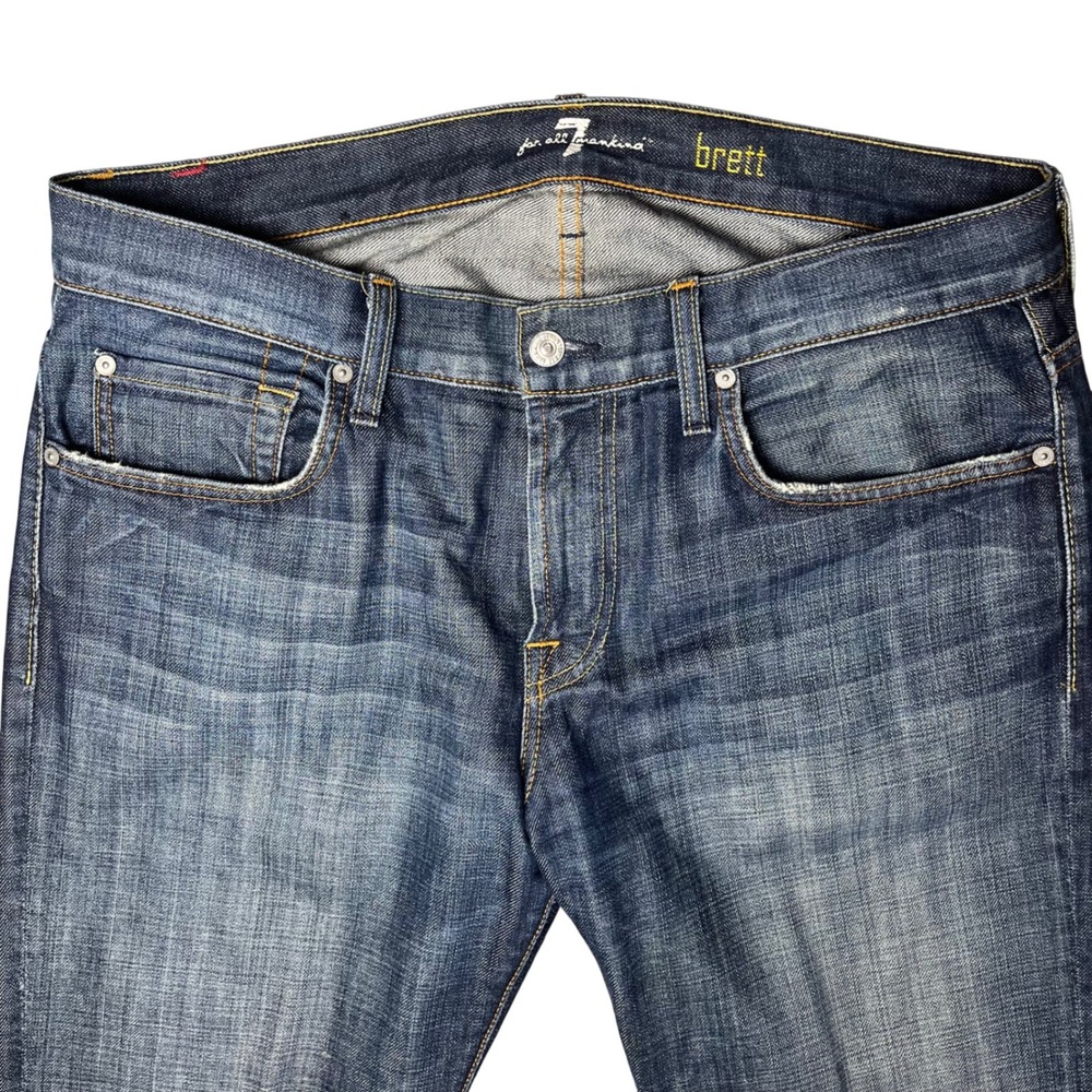 7 For All Mankind Brett Bootcut Jeans Mens 34 Blue A-Pocket Made in USA Denim - Picture 11 of 11